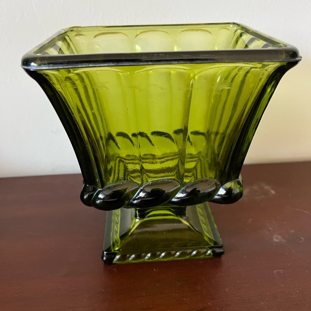 MCM Vintage Avocado Green Square Vase- Gorgeous Detail & Stunning!